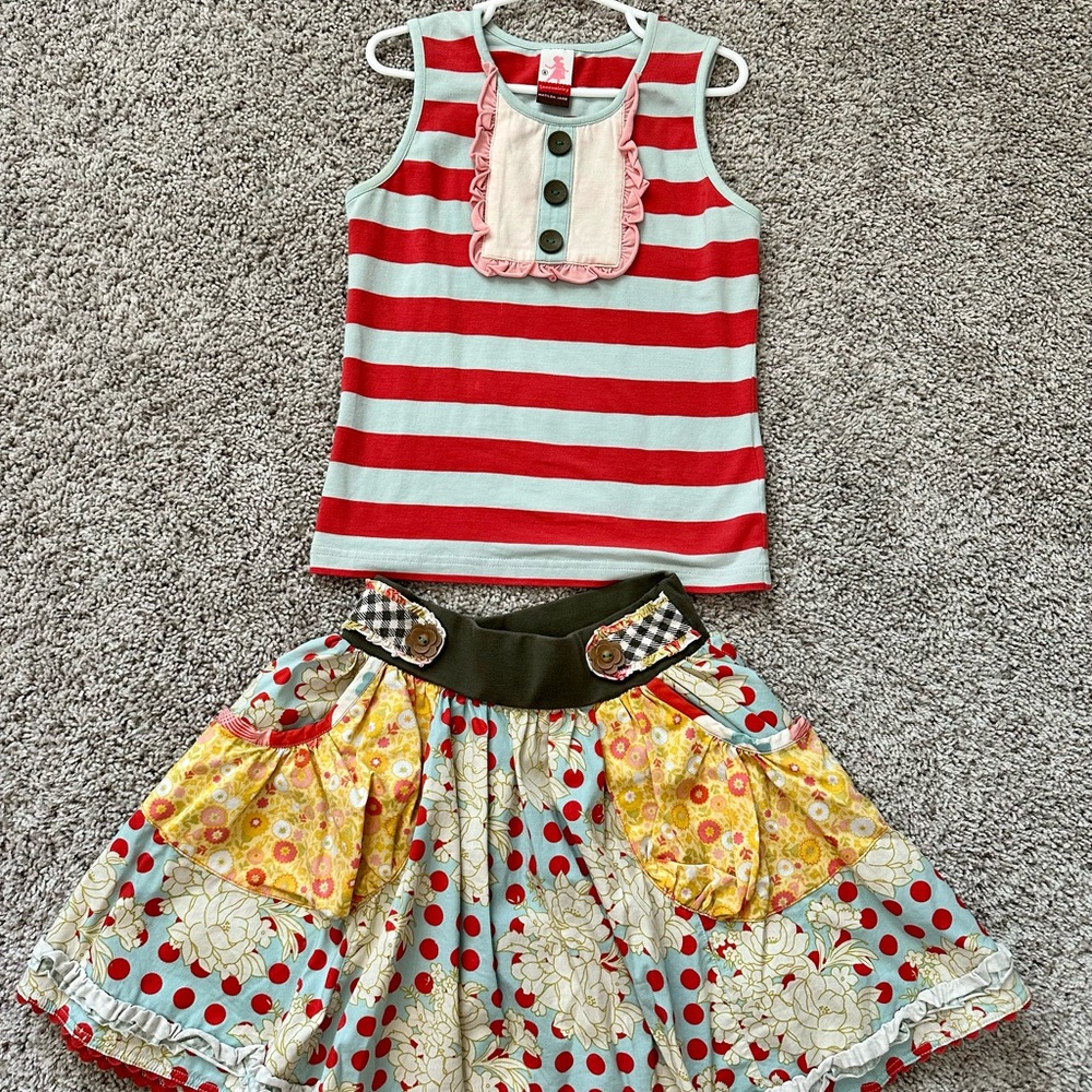 Matilda Jane Serendipity Dairy Queen Gabbi skirt sz 8 and Tuney Tank sz 10